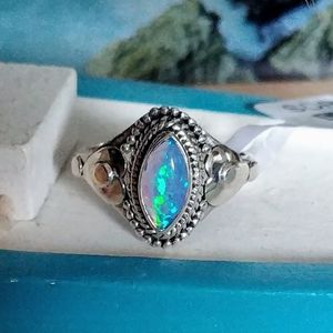 Handmade Fire Opal 925 Sterling Silver Ring Jewelr